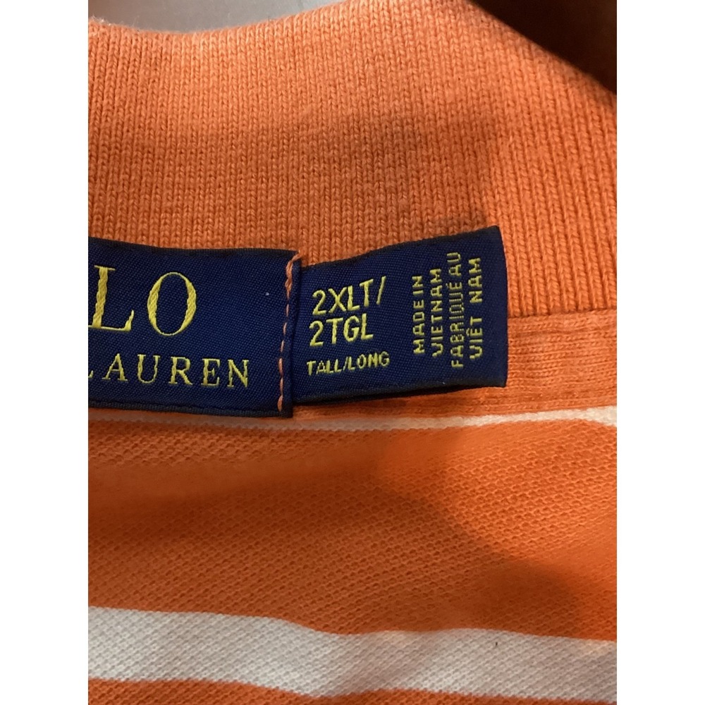 Polo‎ Ralph Lauren Mens Polo Shirt Orange White Striped Short Sleeve Casual Top - Picture 11 of 15
